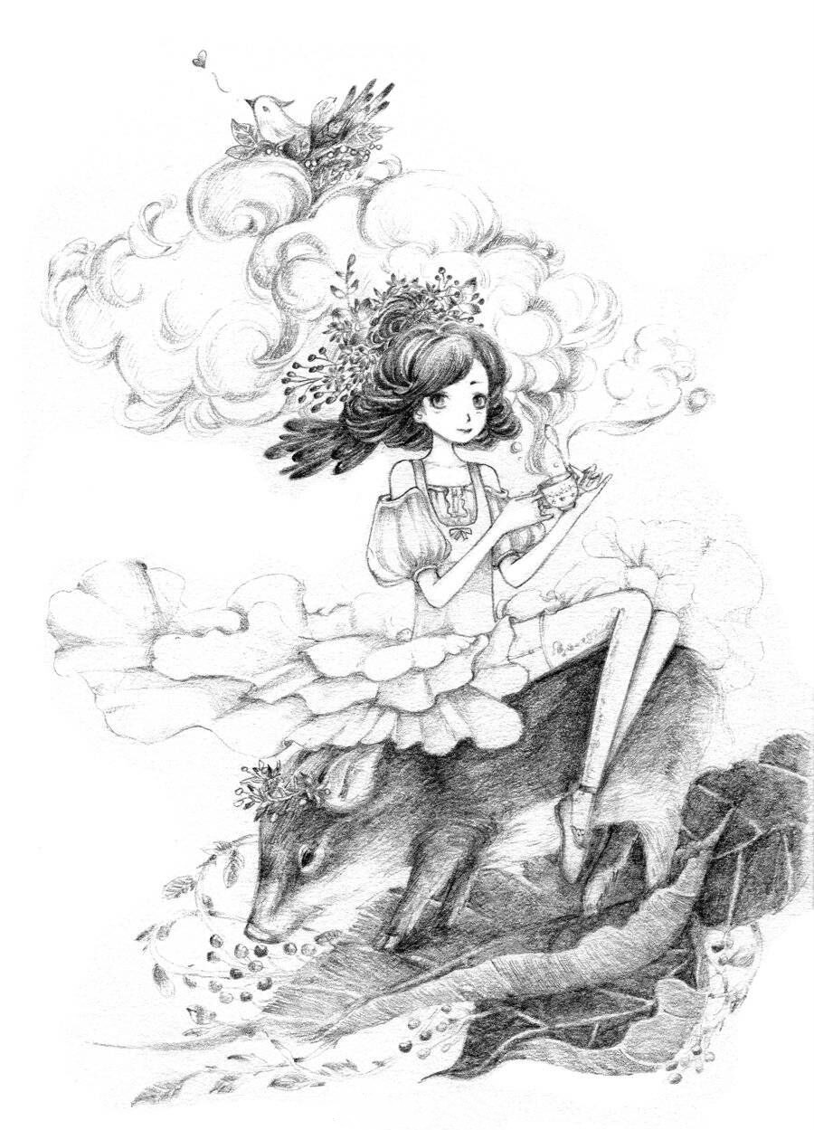 铅笔手绘:画风超可爱的女孩插画,细节画的细腻又精致