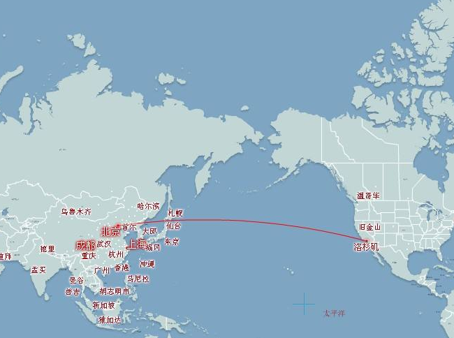 中国飞美国航线图图片