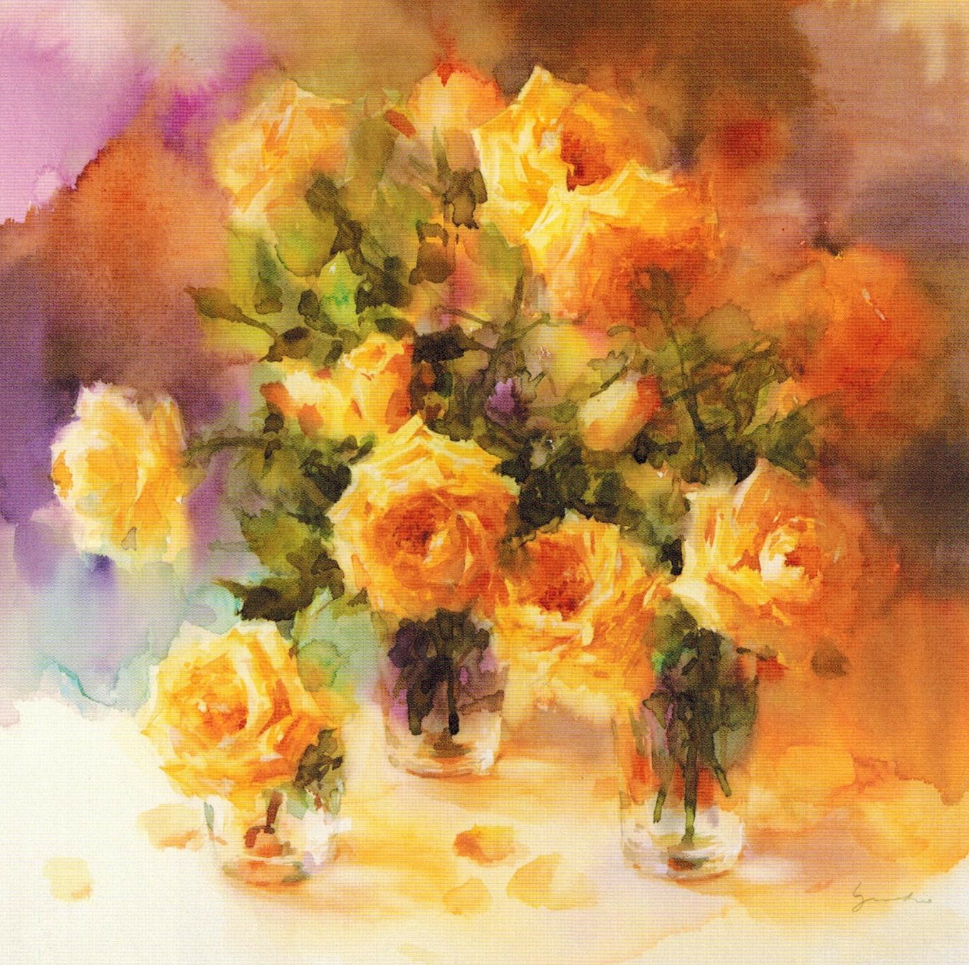 永山裕子水彩清新手绘花卉插画作品,柔和的水彩表现力