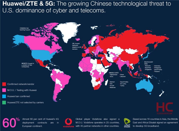 华为5g设备全球分布图曝光:欧洲占总量近6成