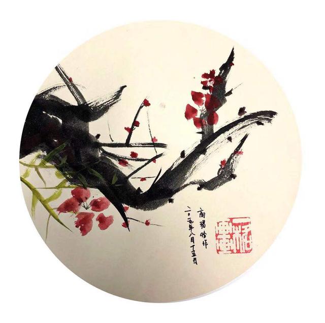 一格画画少儿美术学院学员国画绘画作品《梅花》