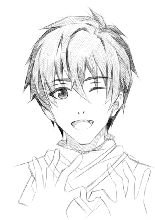 第三步:画出帅气的眼睛,嘴巴,鼻子.