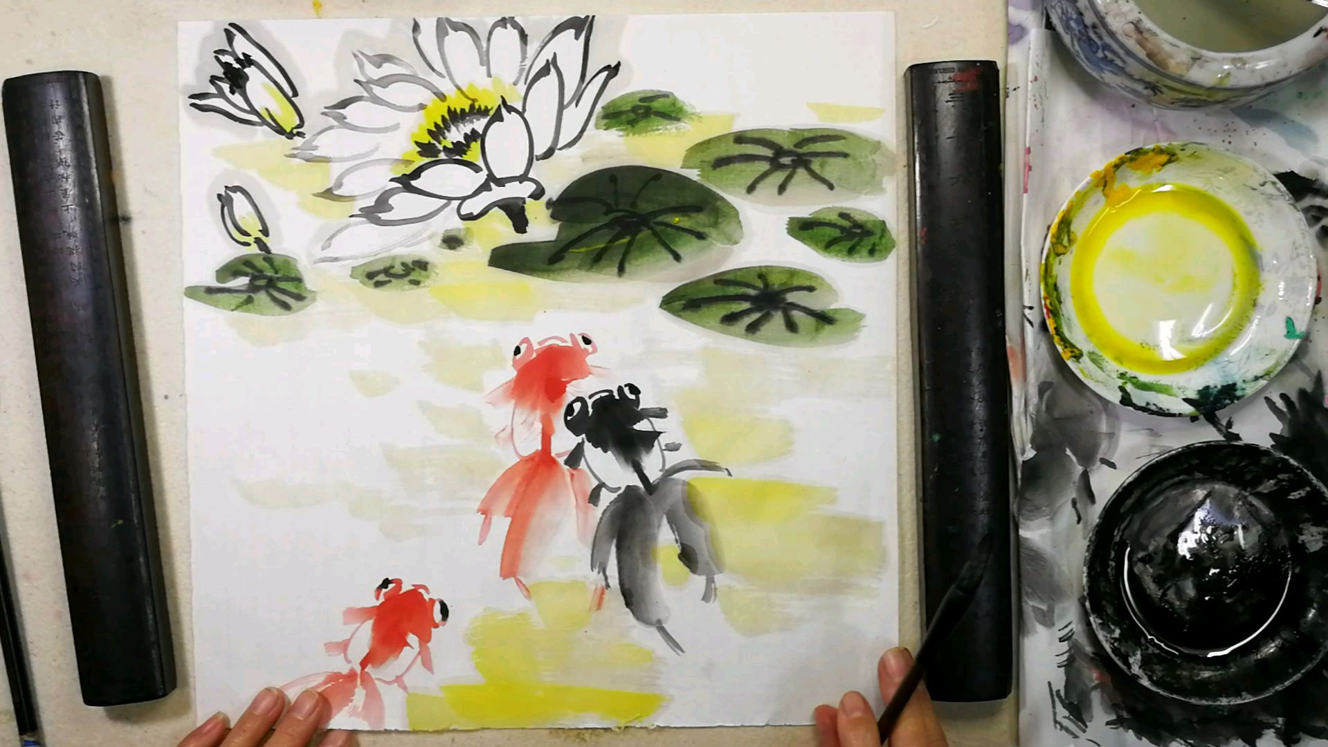 国画基础教程动物篇。金鱼小品创作画