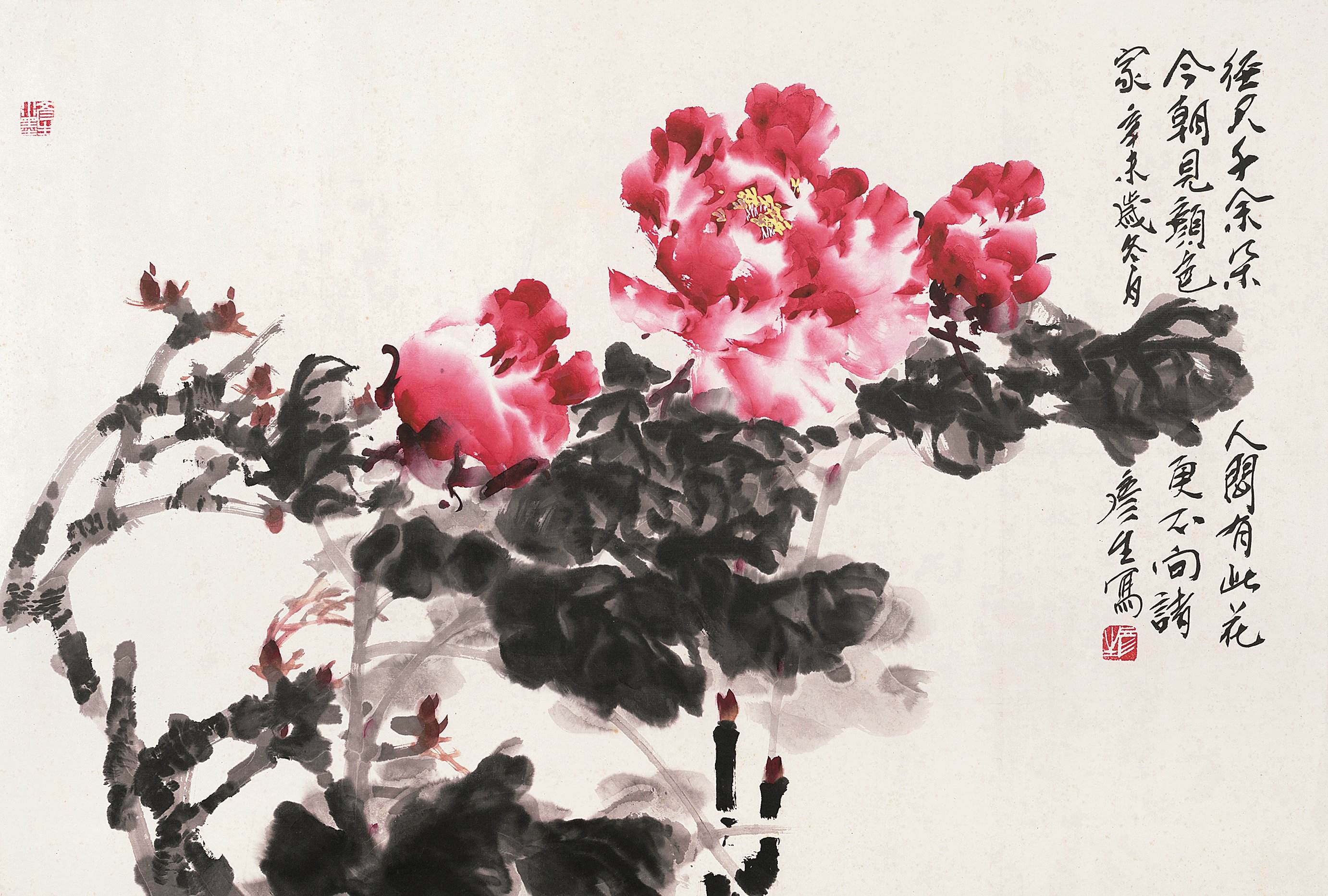 画画就是画感觉,周彦生特别喜欢牡丹的高贵,典雅.