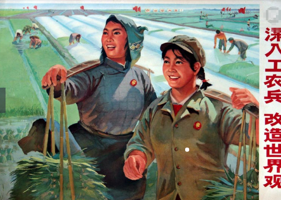 四五十年代的宣传画:一群小孩子们在聆听解放军叔叔给大家讲知识,孩子