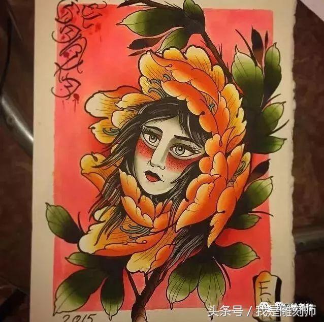 我是雕刻師,牡丹紋身雕刻素材手描手稿