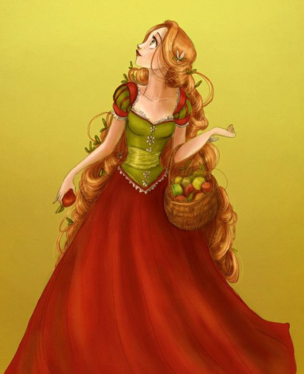 看迪士尼公主唯美的画风,红配绿的长发公主太美了,她在亲吻玫瑰