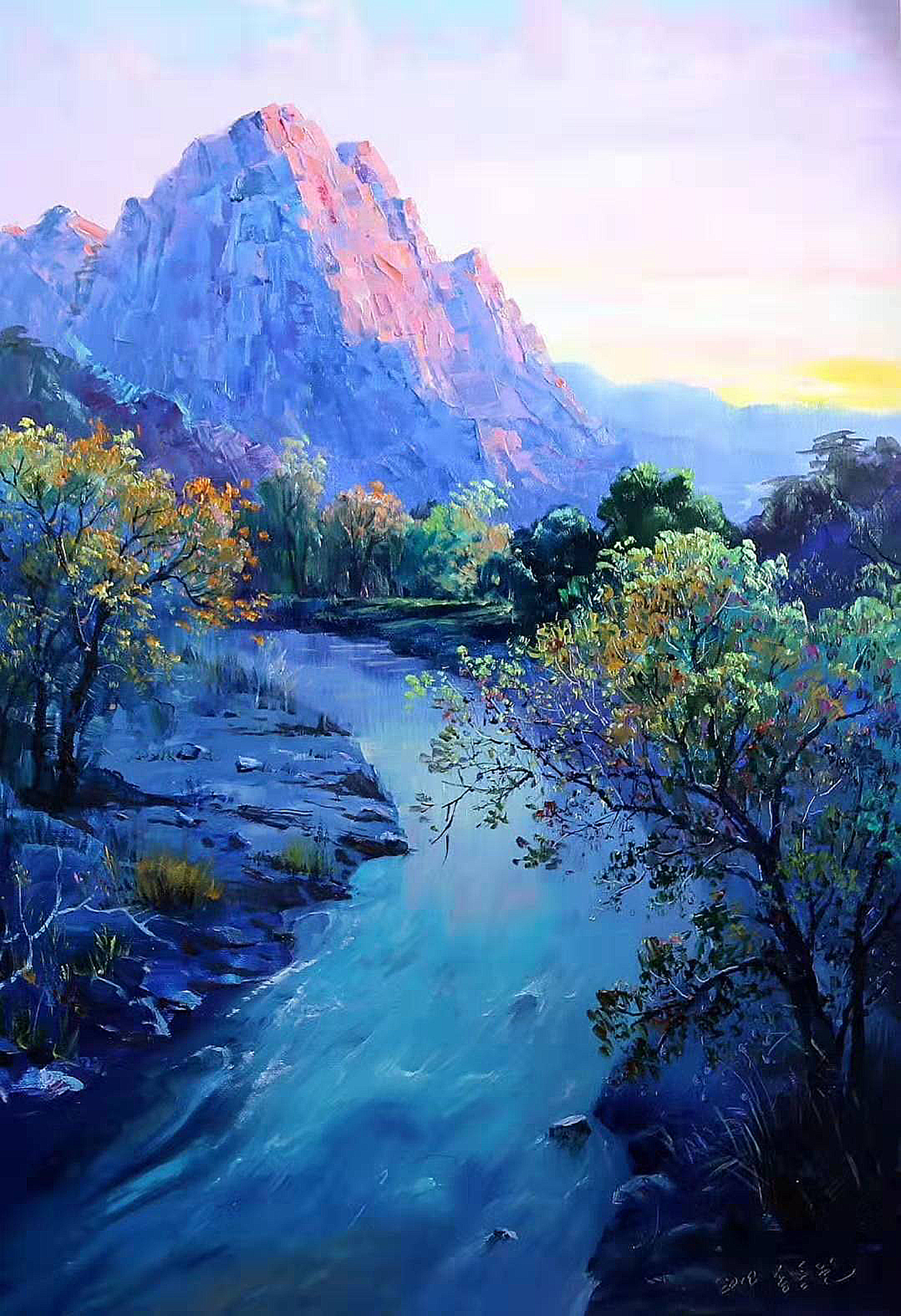 油画:早晨与黄昏的景色,婉约和壮丽的美