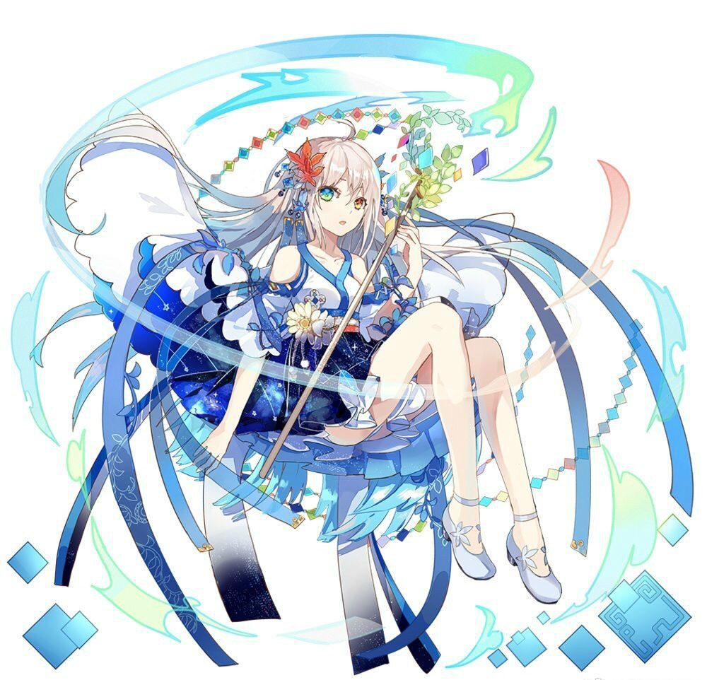 卡通人物插画,靓丽甜美的动漫少女,银发蓝裙子的女孩.葬雪荒城作品