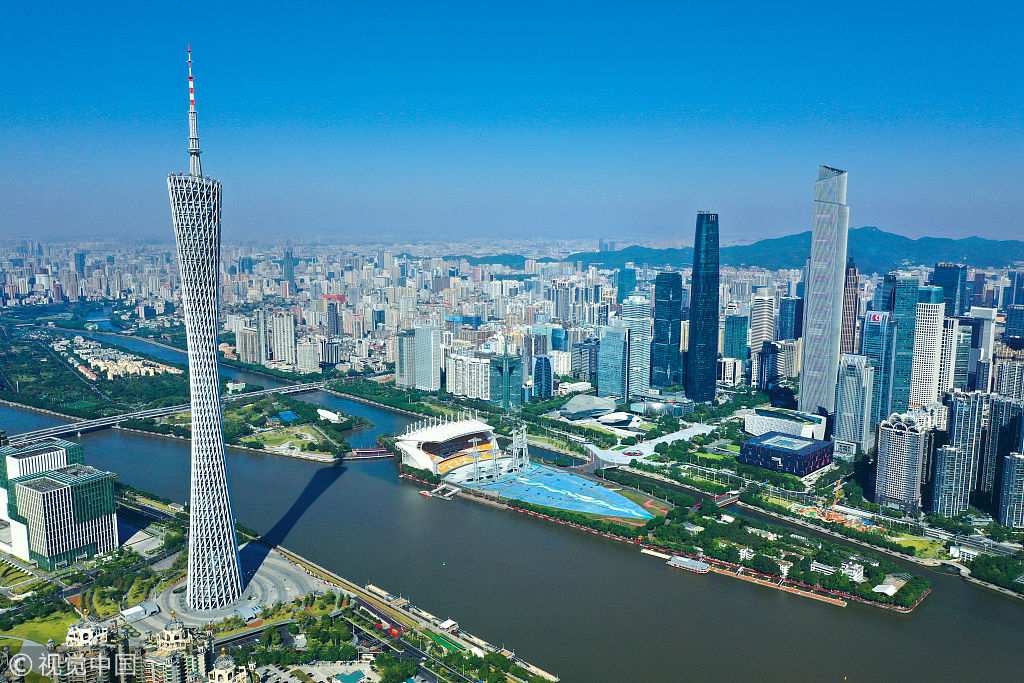 航拍广州珠江新城和广州塔等珠江两岸城市景观