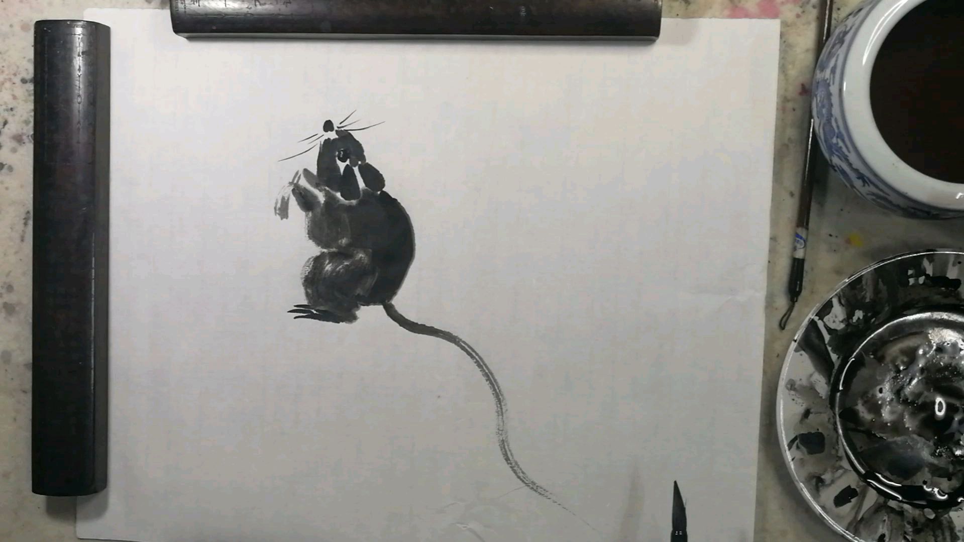 老鼠画法,国画提高。国画老鼠画法