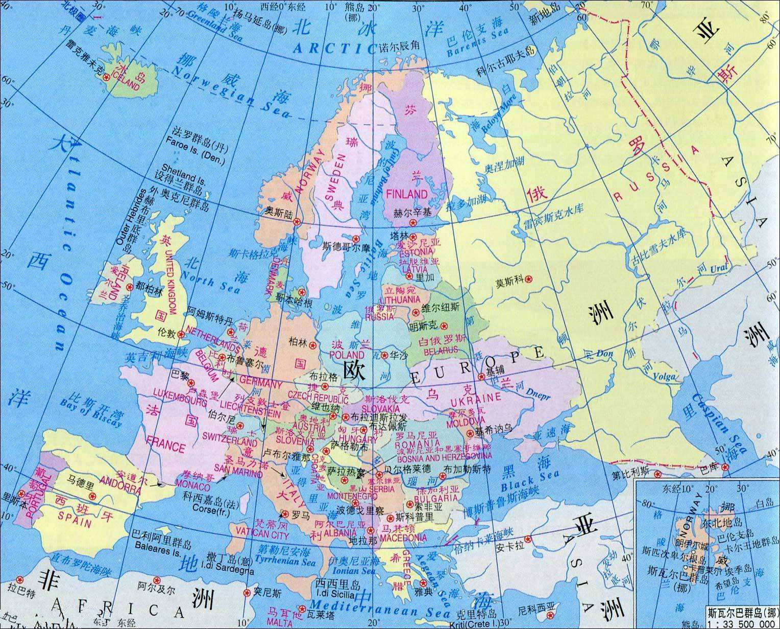 欧洲政区图 放大图片