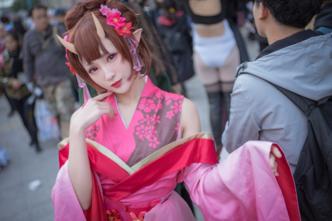 阴阳师 桃花妖场照cosplay 活泼温柔的少女,樱的友人