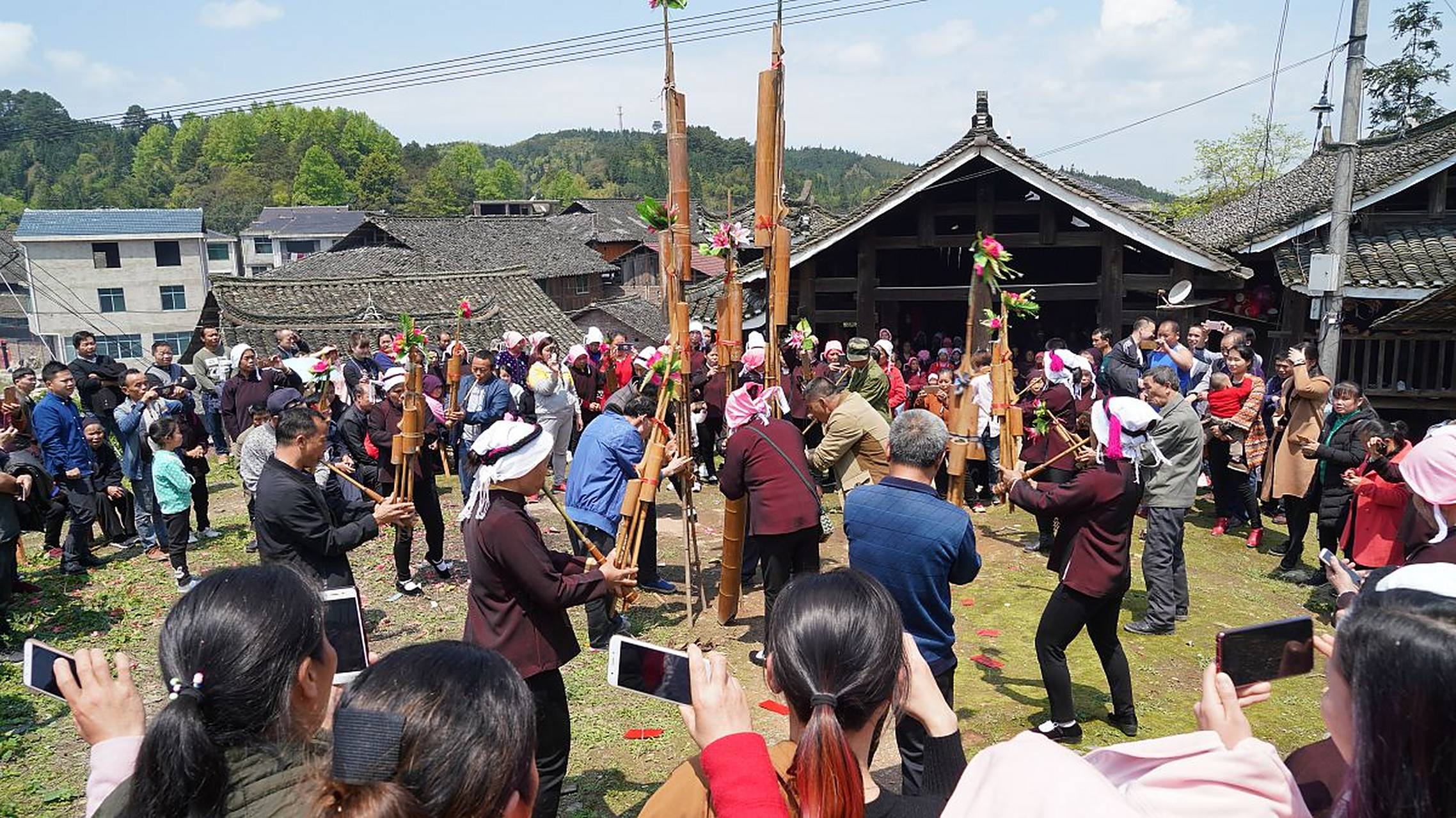 在广西百色隆林各族自治县苗族的传统体育活动中,"爬坡杆"无疑是最引