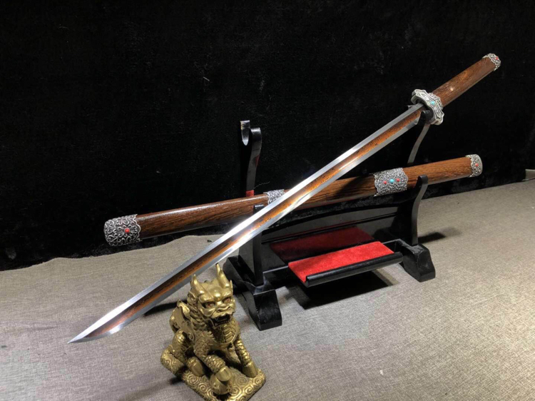 百炼钢花梨木血刃唐装环首汉刀-〖总长〗:103厘米