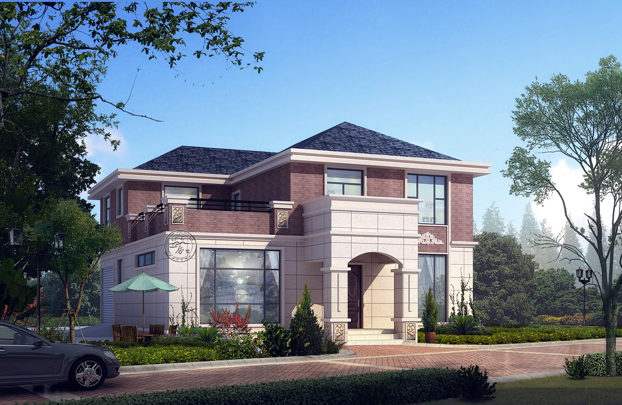 别墅设计:两层简约欧式,占地不到160平,乡村建设如此美