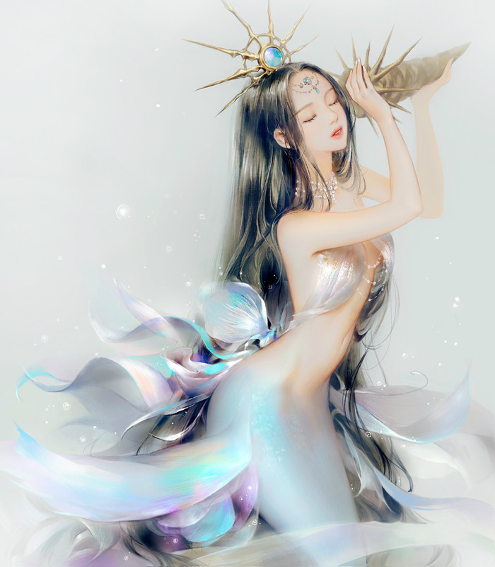 插画师dadachyo作品:莲花池里的美人鱼,有一种莫名的悲伤感