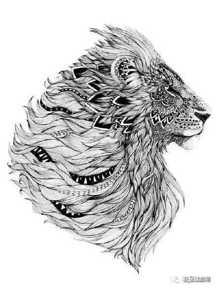 20张黑白霸气狮子头纹身手稿素材图案