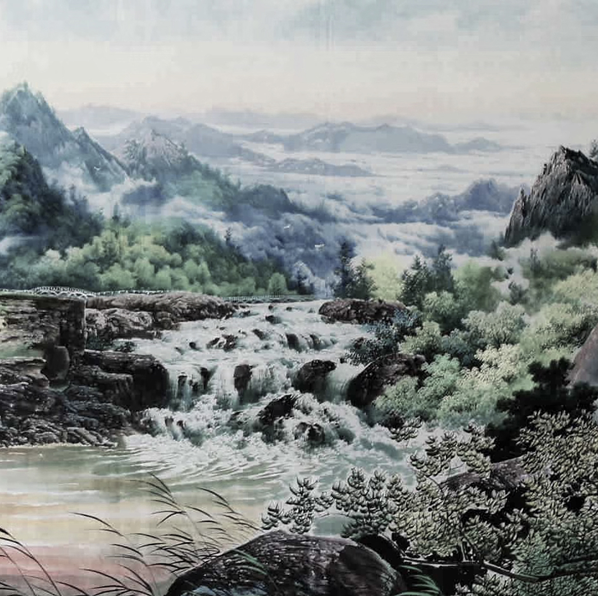 水墨山水画,美景在故乡的山溪谷里