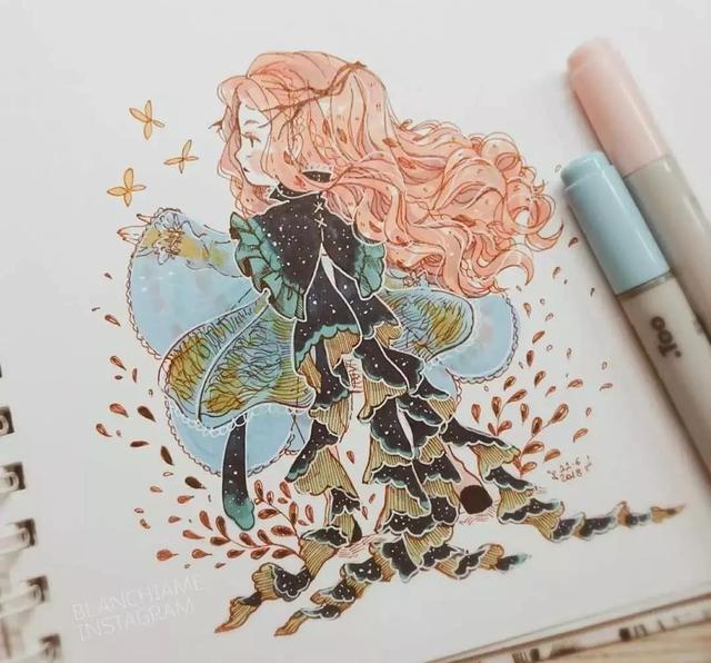 水彩马克笔|这些女孩子就像是古灵精怪的小精灵