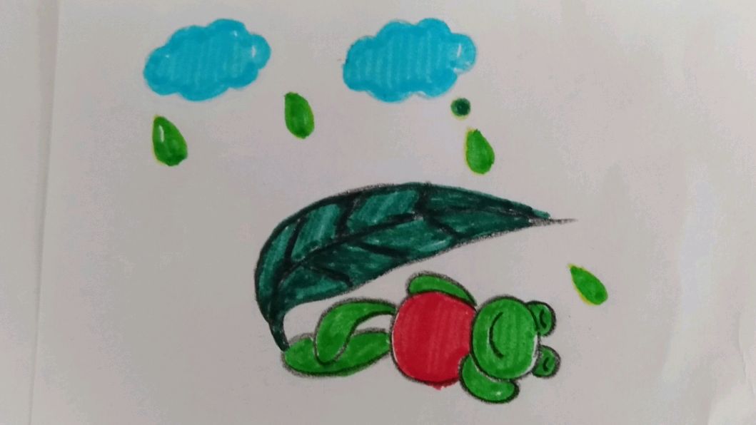 一只在雨天睡的香甜的小青蛙 呱呱呱 可爱儿童简笔画 趣味绘画