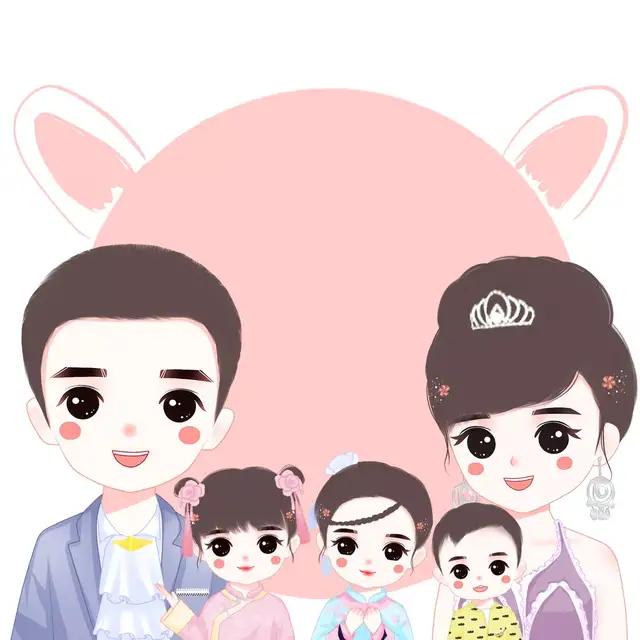 手绘头像设计,亲子头像,全家福头像