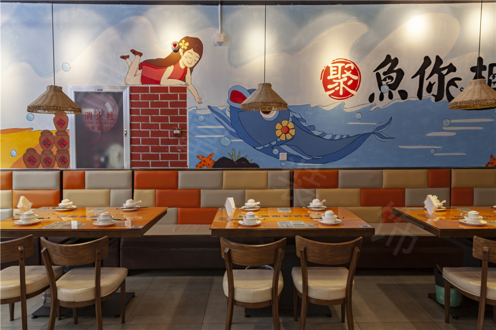 杭州酸菜鱼餐厅墙绘设计