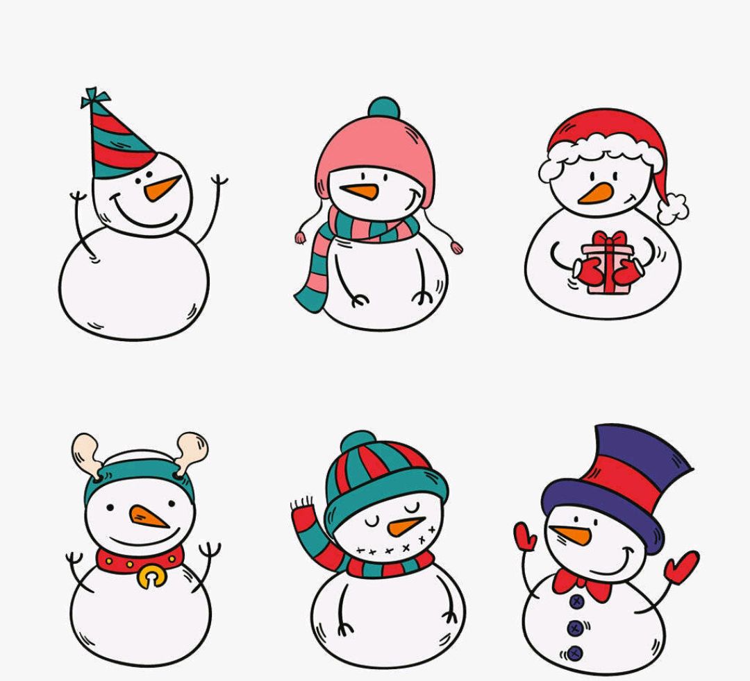 雪人简笔画:冬天下雪季节,最适合堆雪人了,可爱的卡通小雪人!
