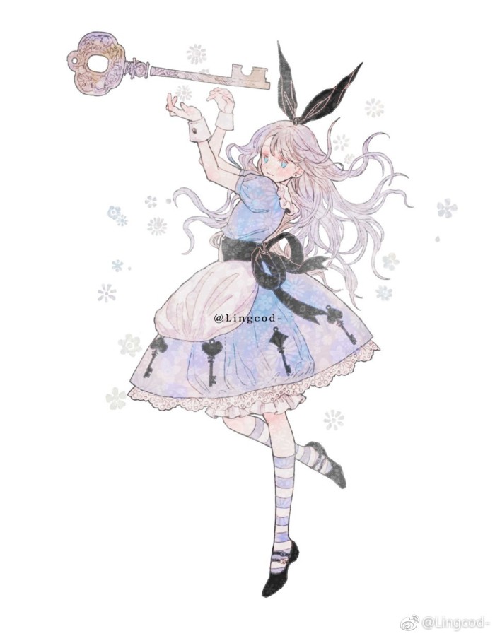 来自插画师lingcod的作品集"水彩爱丽丝"画风清新,俏皮可爱