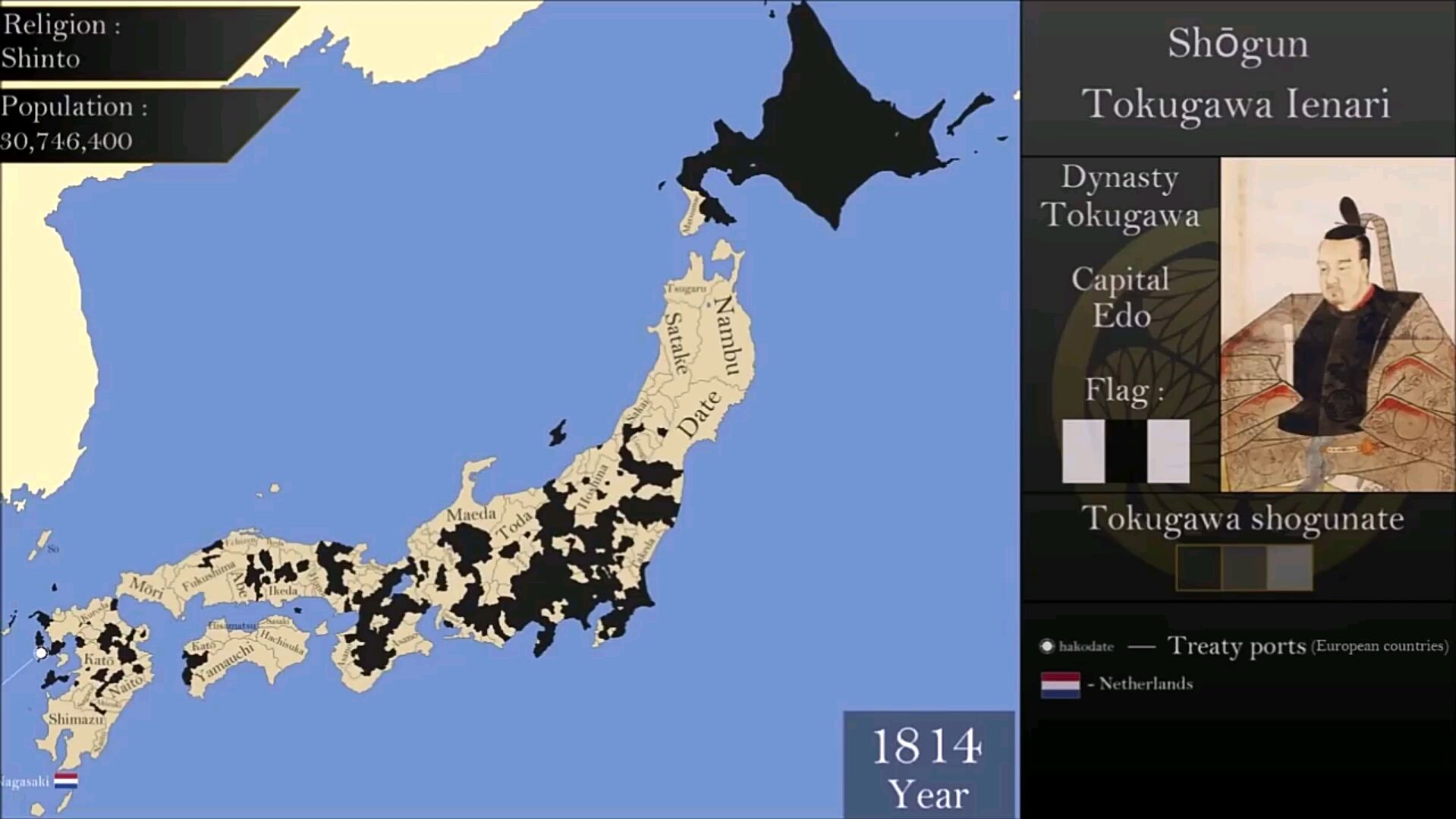 [图]日本德川幕府历史地图,名义上实现了统一,各地大名仍然割据