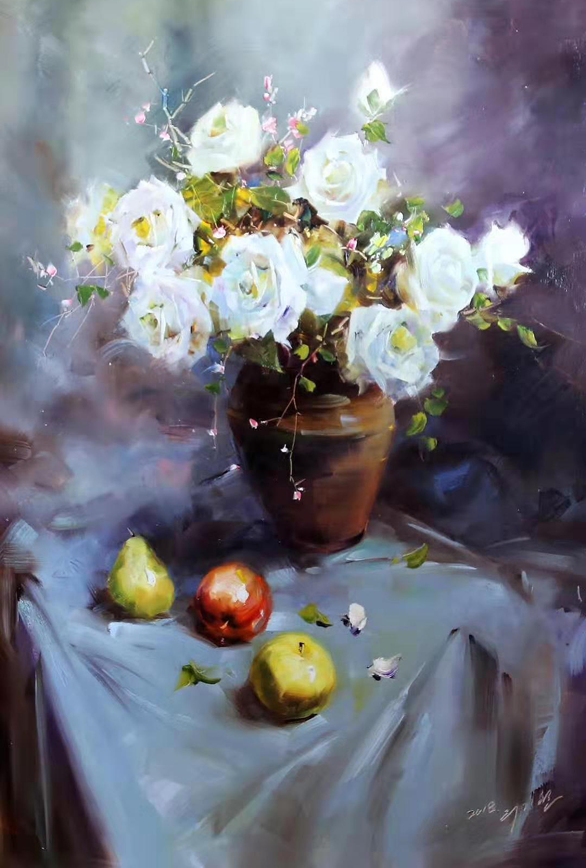 漂亮!一组花卉静物油画,菊花和葡萄等