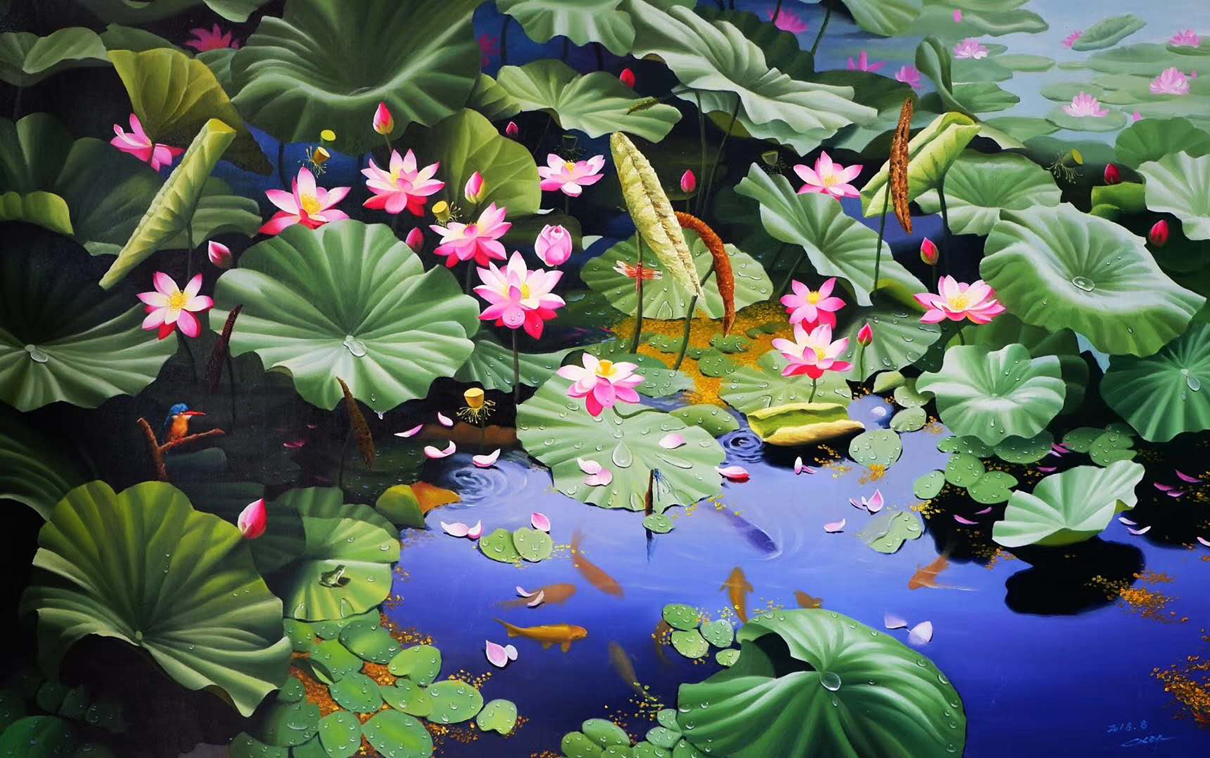 油画《锦鲤》,116*80,作者:尹光成 转载自百家号作者:8彩虹画室