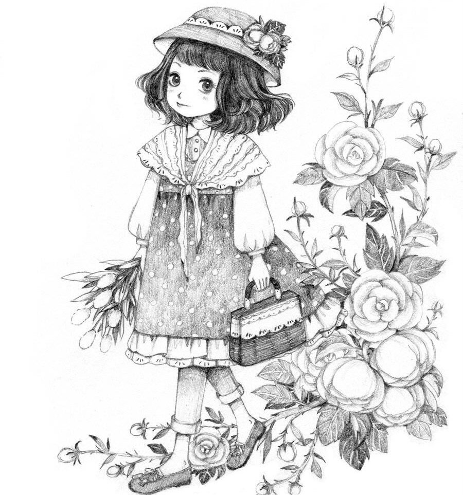 铅笔手绘:画风超可爱的女孩插画,细节画的细腻又精致