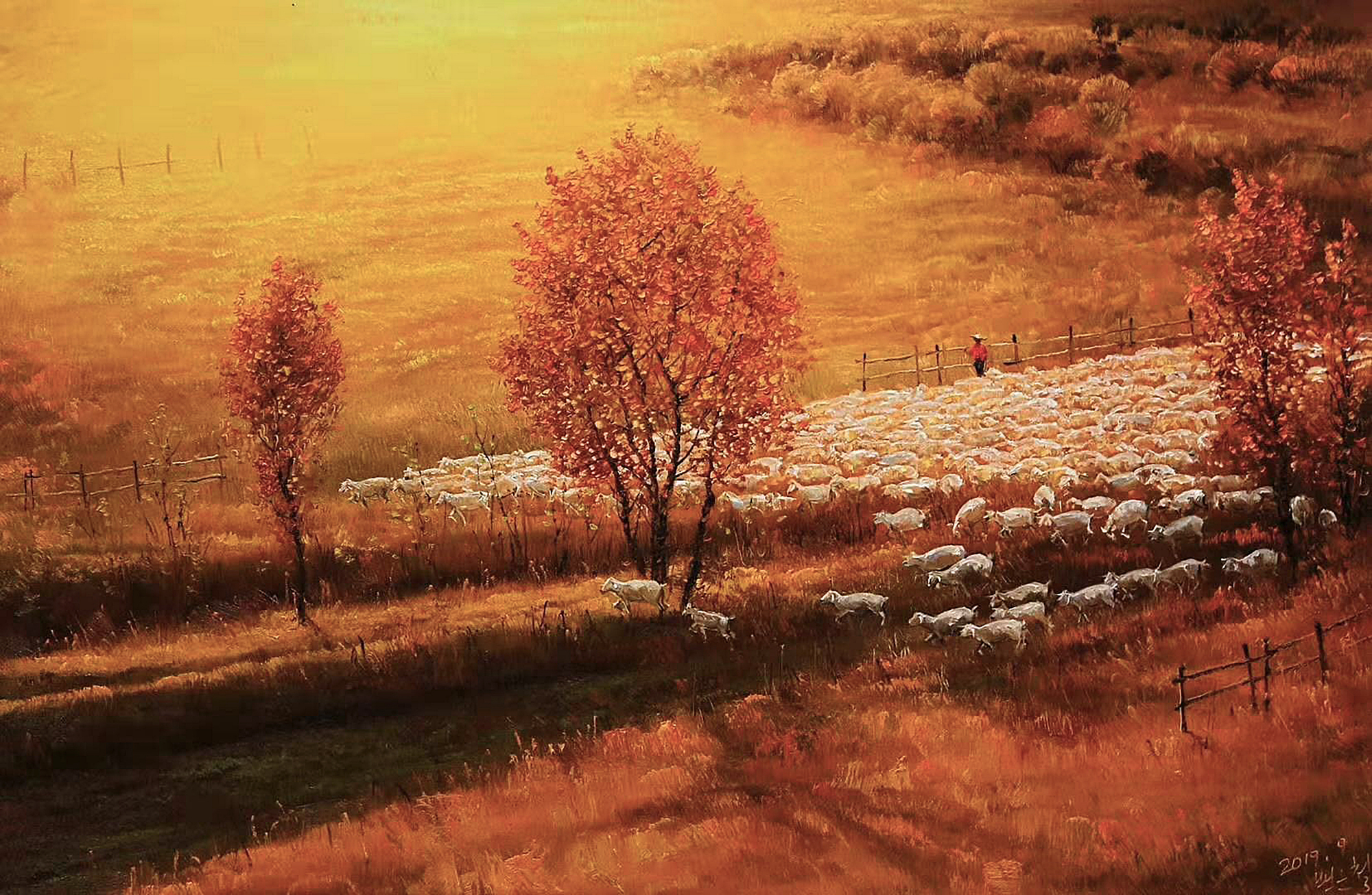 油画,秋天的美景