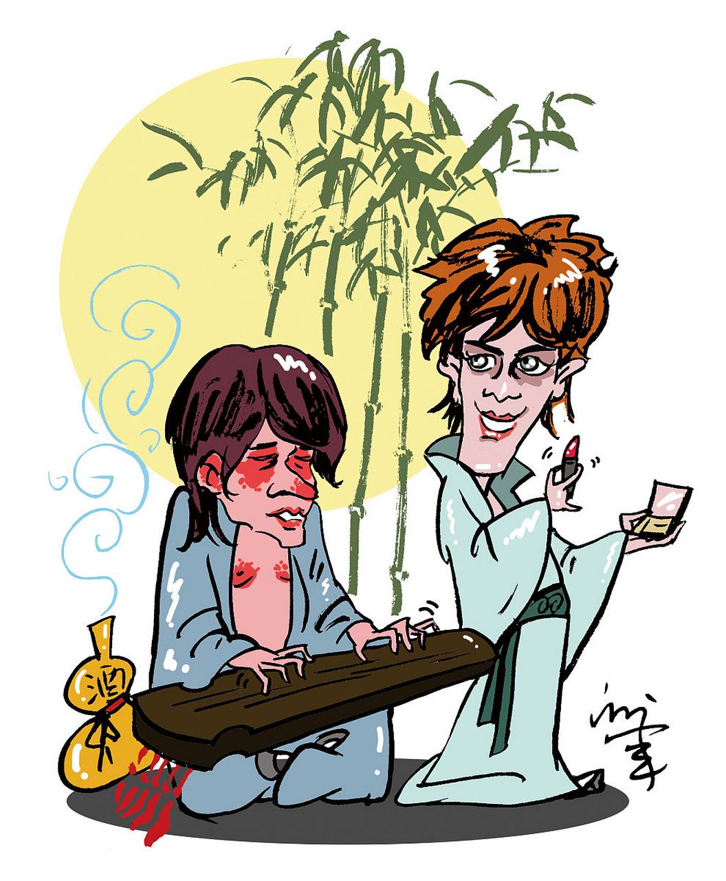 嵇康从小喜欢读书作诗,性格豪爽,与阮籍等人在竹林里喝酒谈论天下大事