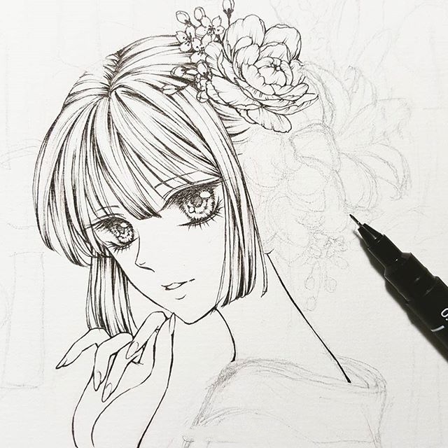 二次元美少女黑白线稿图,缺手绘素材的还不赶紧保存