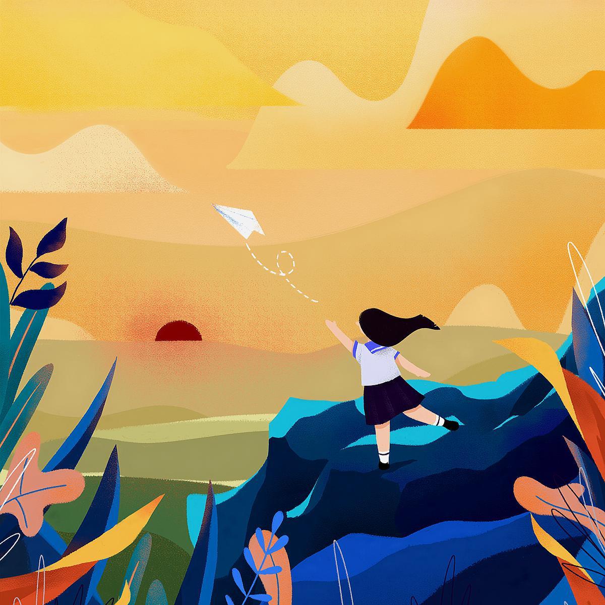 原创插画努力奋斗励志卡通人物