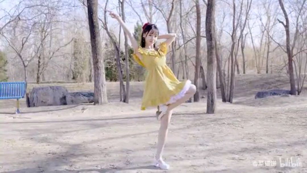 淡黄的长裙,蓬松的头发