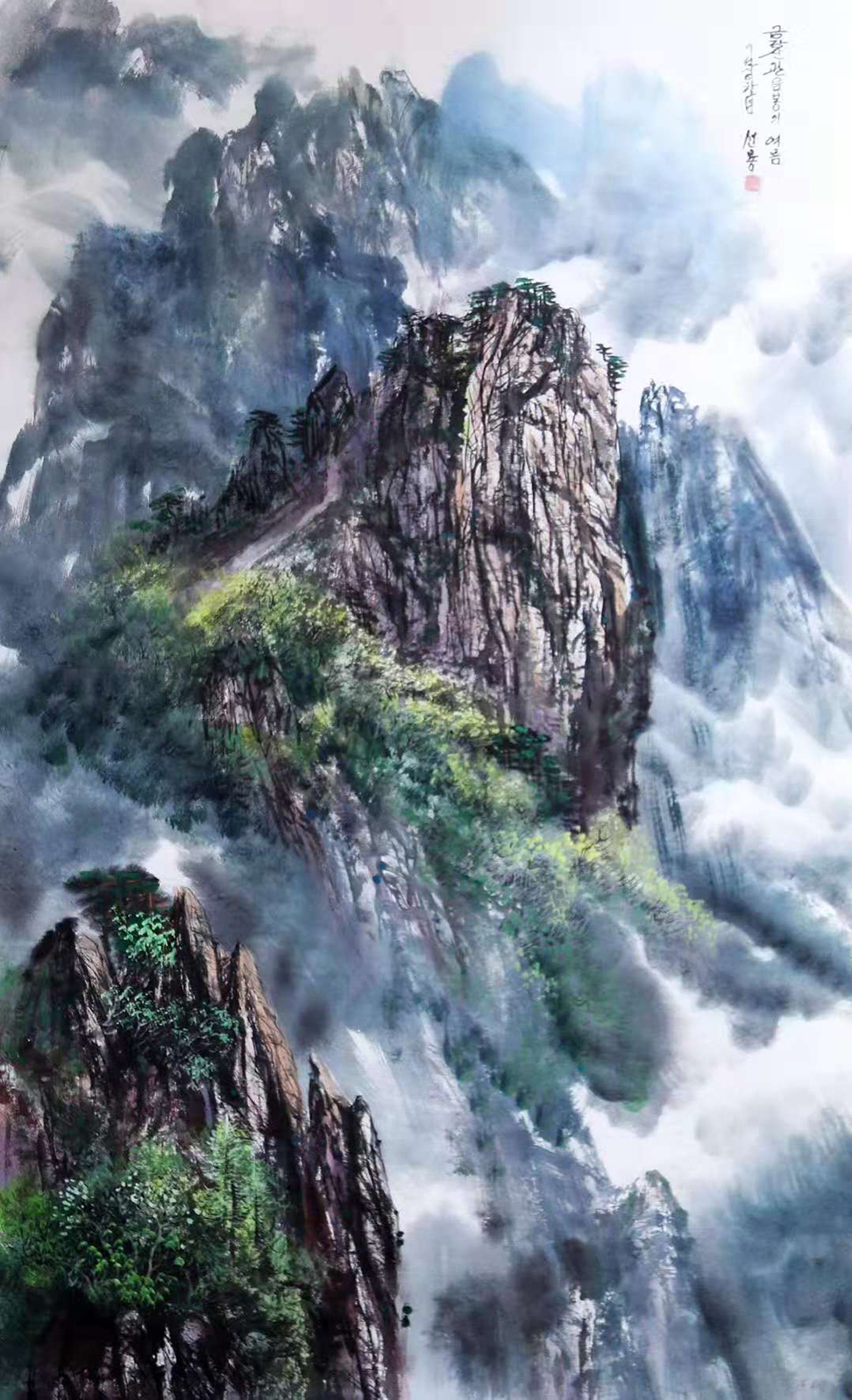 水墨山水画:一组用彩墨描绘瀑布山川的山水画,请欣赏