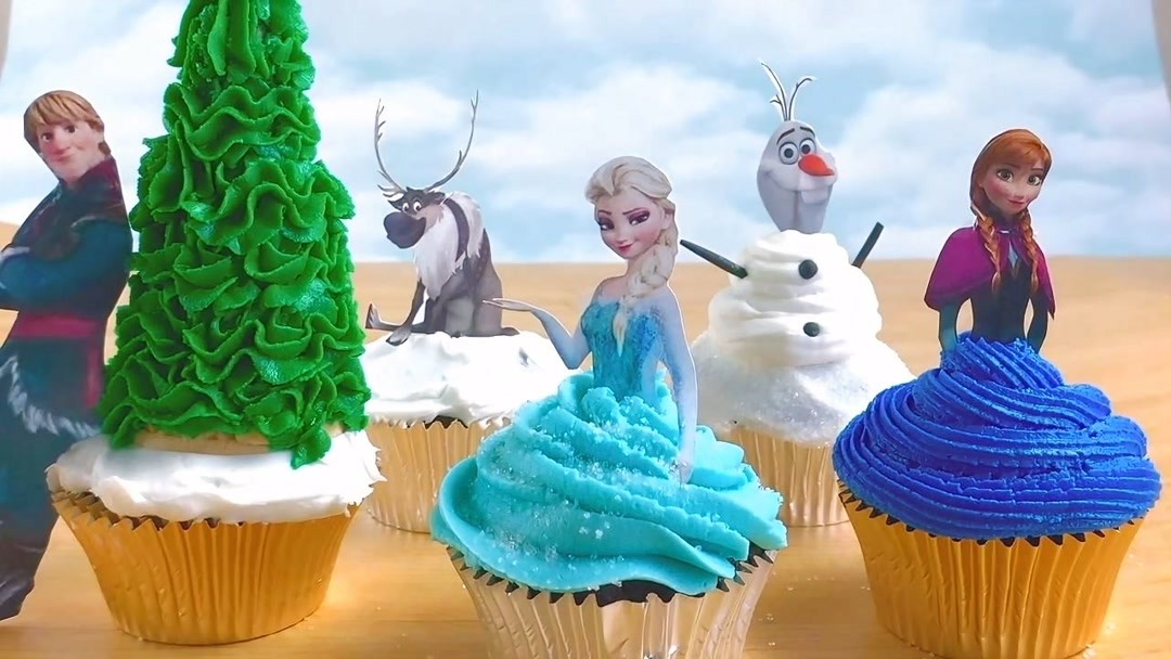 冰雪奇缘2,Frozen2,纸杯蛋糕制作:艾莎、安娜、雪宝蛋糕