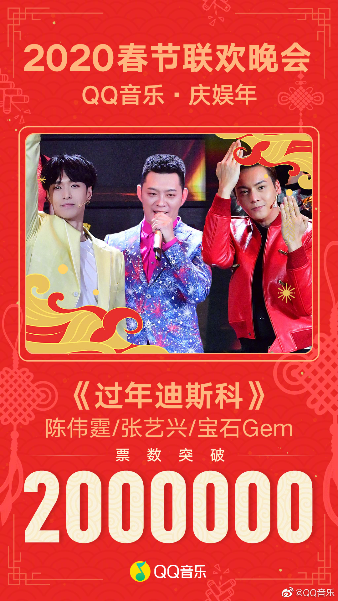 《过年迪斯科》在qq音乐庆娱年2020春晚人气榜票数突破200万