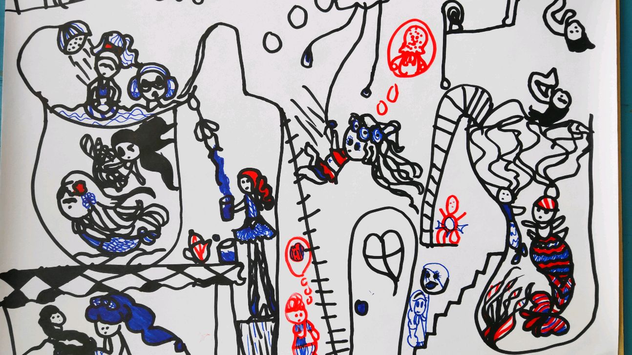 7岁儿童简笔画-美人鱼的家插画手绘速写马克笔幼儿园小学手工爱好