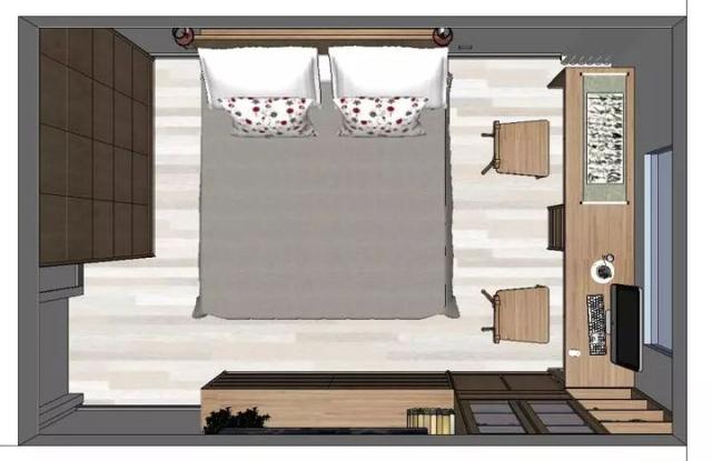 "在主卧里订制一个2.3米的双座书桌" 俯瞰主卧的布置