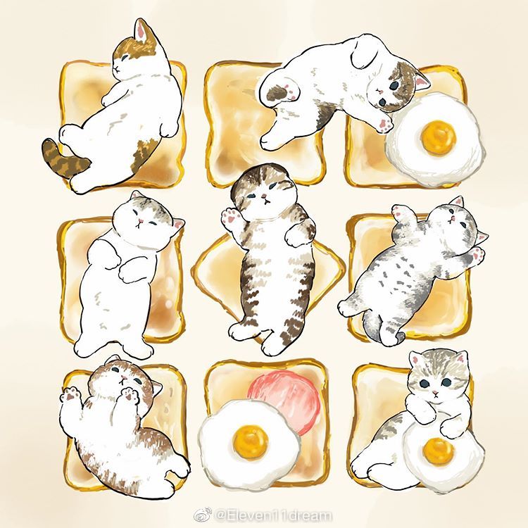 一组可爱的猫咪拟人插画