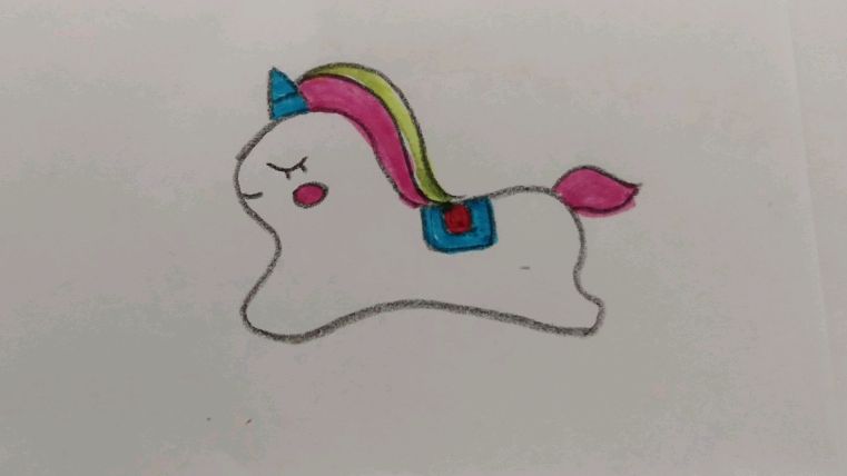 快乐飞奔中的彩色小独角兽 筒单儿童简笔画教程 可爱的小动物