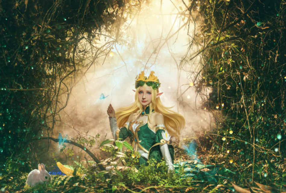 二次元唯美cos,王者荣耀王昭君,森林里的精灵公主