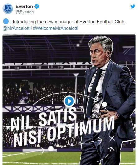 名帅安切洛蒂执教埃弗顿 双方签约四年半