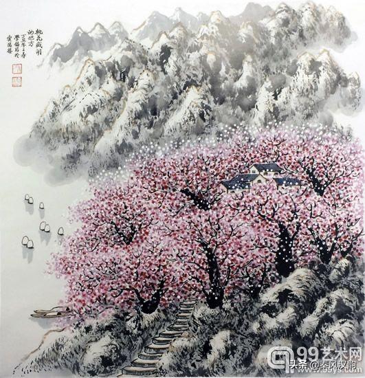 大林寺桃花国画图片