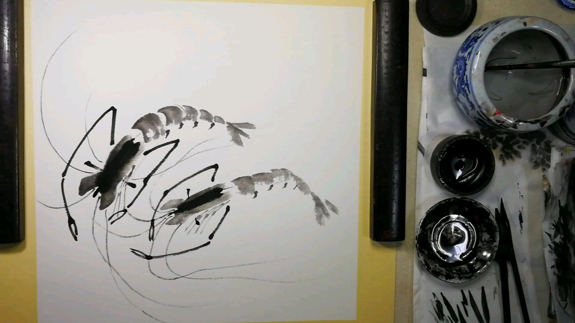 国画入门动物篇零基础教程。第十二章河虾:小品创作画