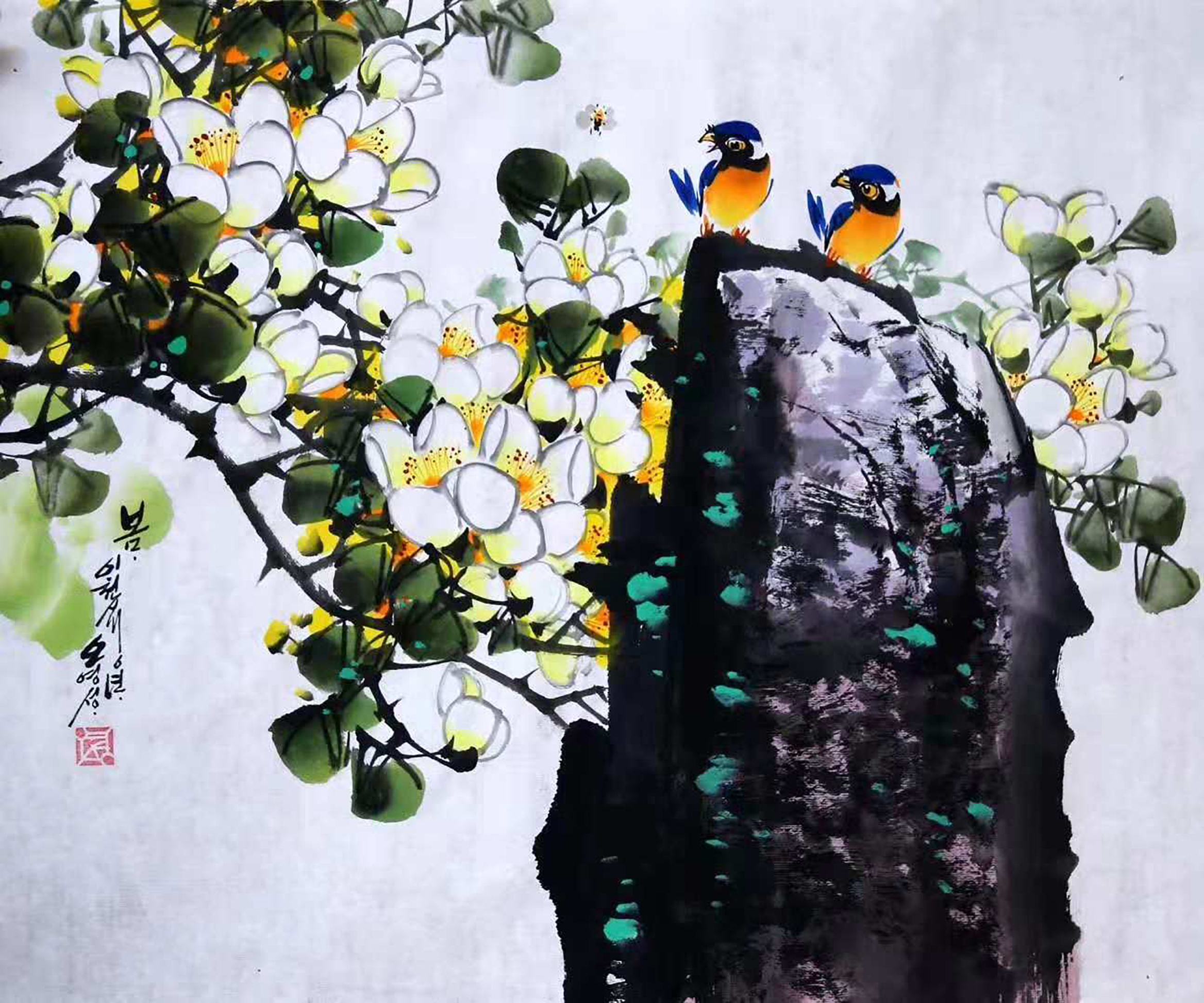 好美的玉兰花,喜欢的水墨花鸟画